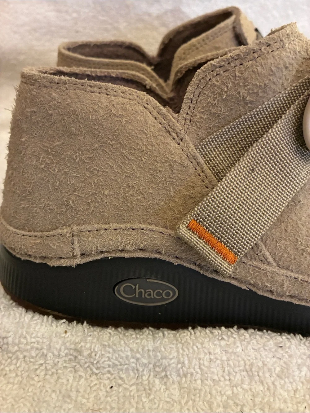 Chaco Men's Suede Casual Slip-On Shoe in Taupe adj. cross strap